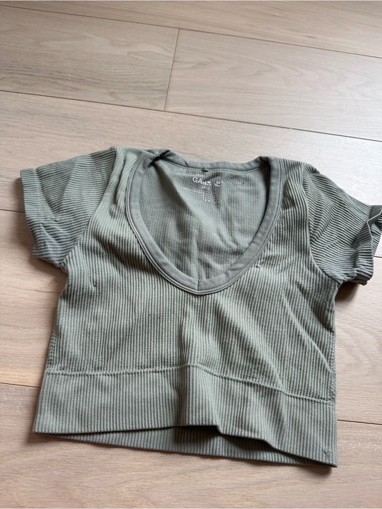 Garage Tops - Garage Olive Green Ribbed Scoop Crop Top